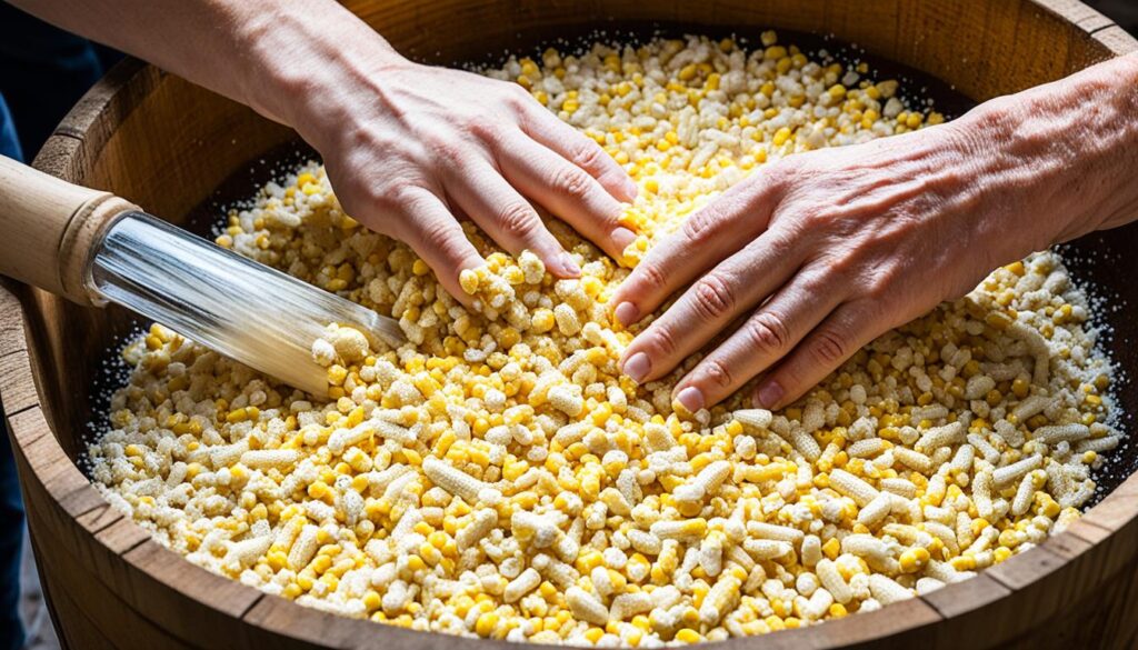 mashing corn mashing corn